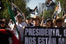 Manifestação de trabalhadores mexicanos reivindicado direitos à presidente Shembaun