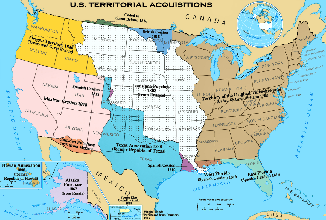 Mapa da expansão territorial dos Estados Unidos